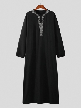 Casual Kaftan-Gewaad Met Lange Mouwen Heren Met Geborduurde Knopen