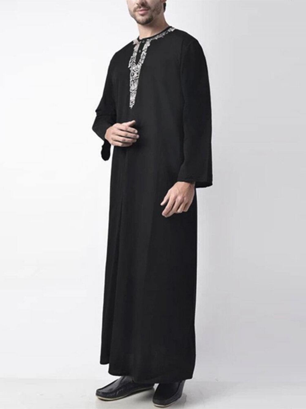 Casual Kaftan-Gewaad Met Lange Mouwen Heren Met Geborduurde Knopen