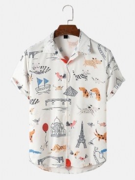 Casual Overhemden Met Cartoon-Dierenprint Heren