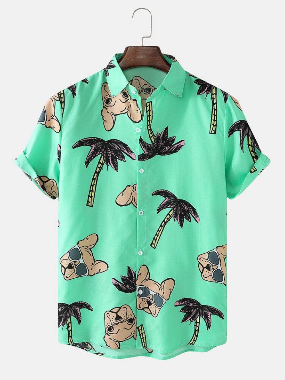 Hawaï-Vakantieshirts Heren Met Cartoon-Hond Kokospalmprint