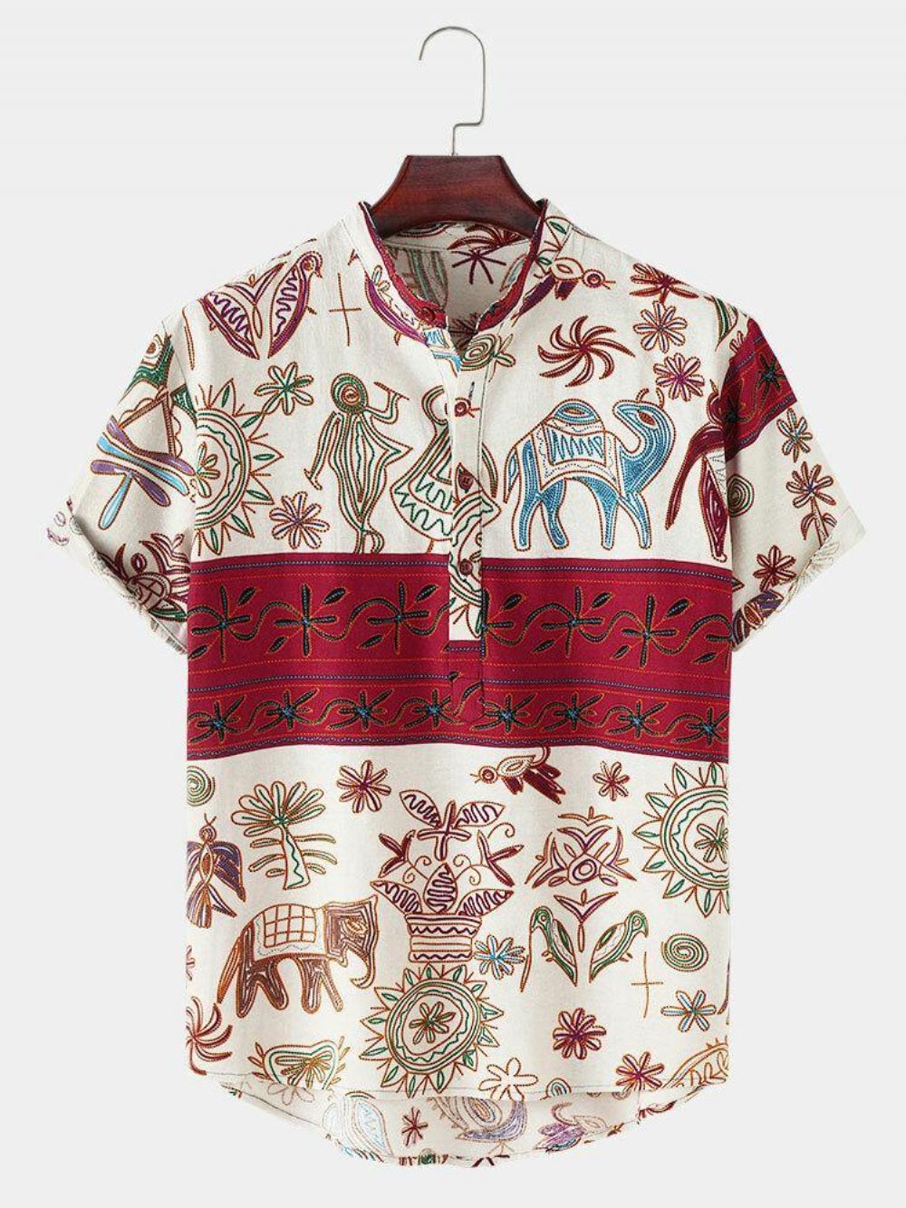 Heren Causaal Tribal Patroon Doodle Holiday Henley Shirts