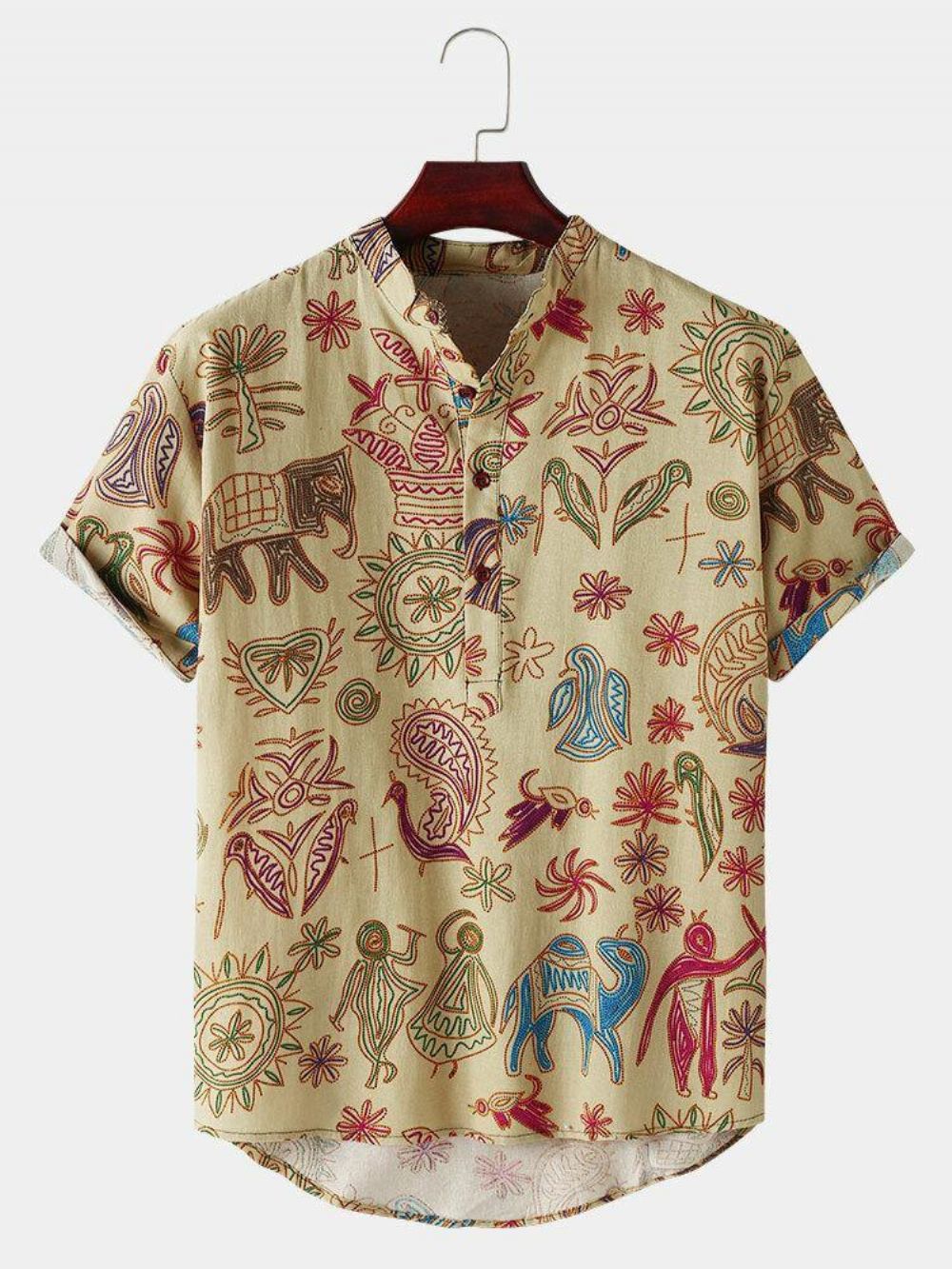 Heren Causaal Tribal Patroon Doodle Holiday Henley Shirts