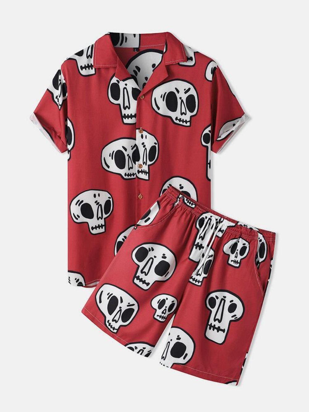 Overhemden Met Skeletprint Heren Shorts Tweedelige Outfits