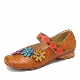 Bloemen Decor Dot Bedrukt Rundleer Retro Enkelbandje Haaklus Comfortabele Casual Platte Schoenen