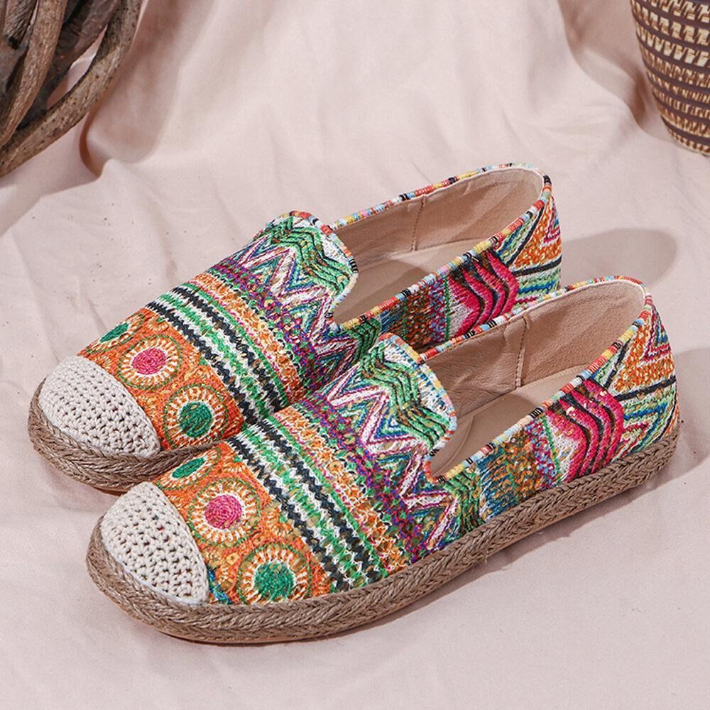 Boheems Patroon Uitgehold Mesh Doek Comfortabele Draagbare Instapper Casual Espadrille Platte Schoenen