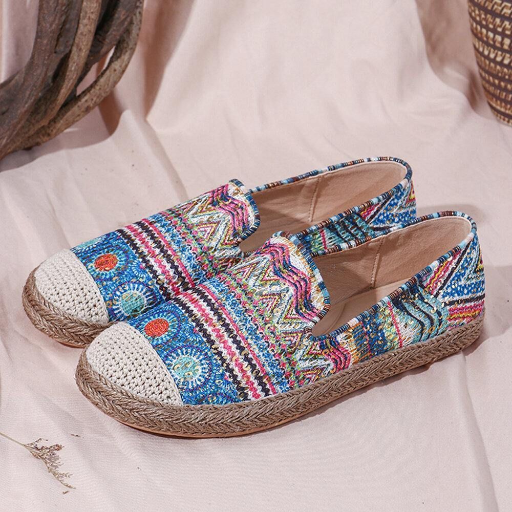 Boheems Patroon Uitgehold Mesh Doek Comfortabele Draagbare Instapper Casual Espadrille Platte Schoenen