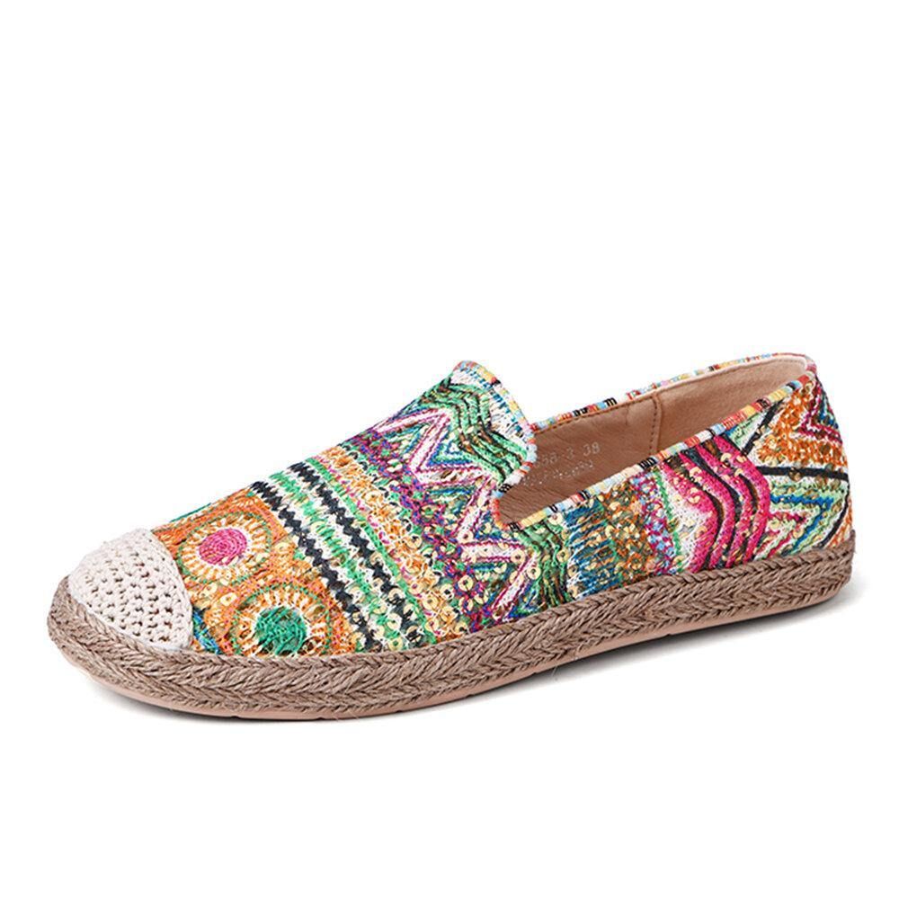 Boheems Patroon Uitgehold Mesh Doek Comfortabele Draagbare Instapper Casual Espadrille Platte Schoenen