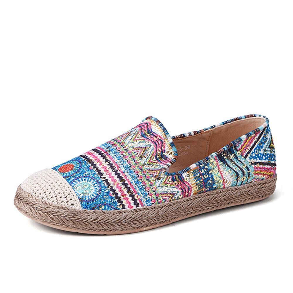 Boheems Patroon Uitgehold Mesh Doek Comfortabele Draagbare Instapper Casual Espadrille Platte Schoenen