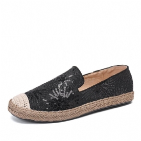 Dames Casual Loafers Met Pailletten Bloemenpatroon Espadrille Platte Schoenen