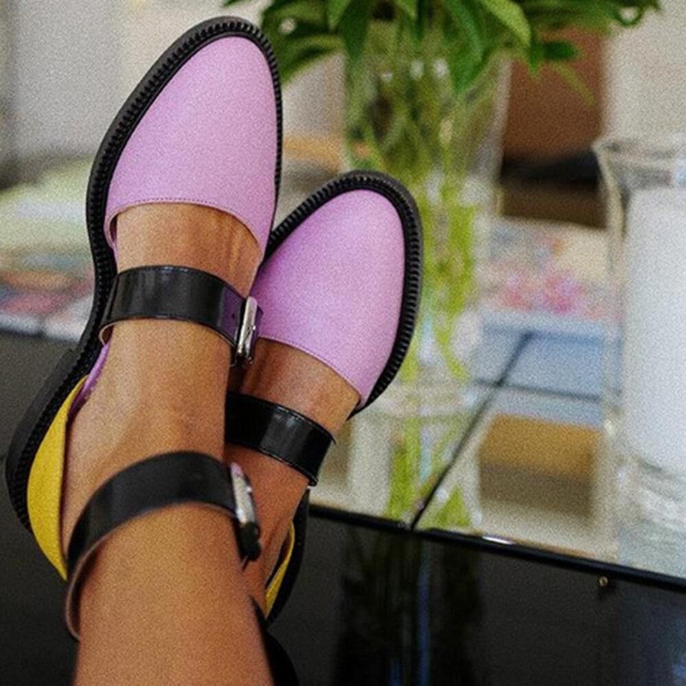 Dames Colorblock Antislip Gesp Stijlvolle Platte Schoenen