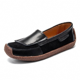 Dames Comfortabele Leren Splicing Zachte Slip Op Platte Loafers