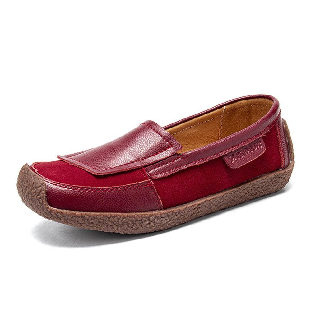 Dames Comfortabele Leren Splicing Zachte Slip Op Platte Loafers