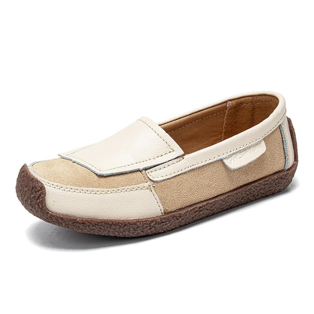 Dames Comfortabele Leren Splicing Zachte Slip Op Platte Loafers