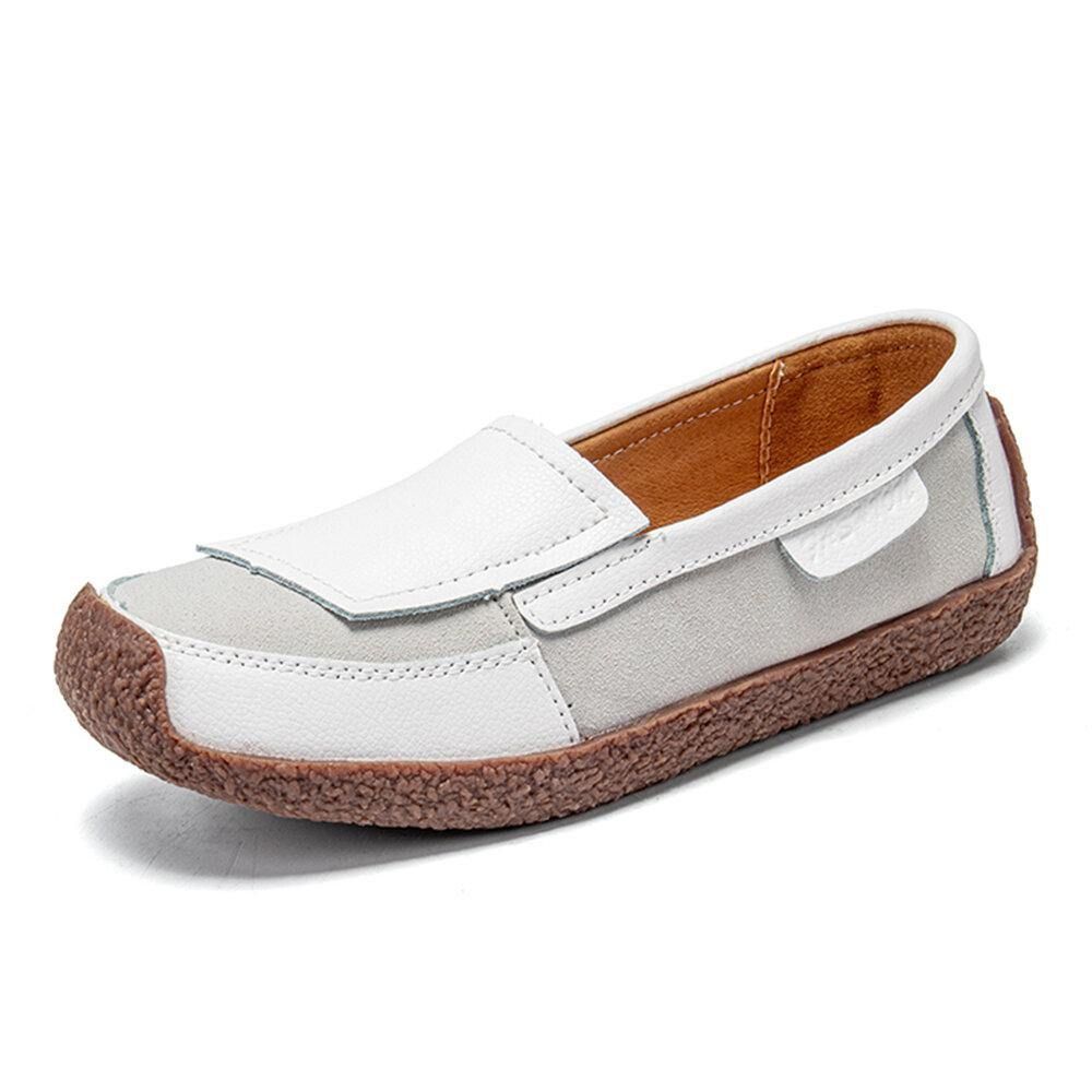 Dames Comfortabele Leren Splicing Zachte Slip Op Platte Loafers