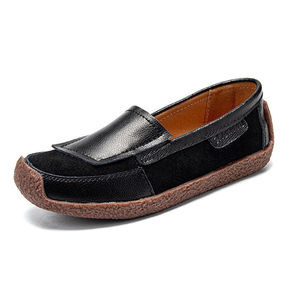 Dames Comfortabele Leren Splicing Zachte Slip Op Platte Loafers