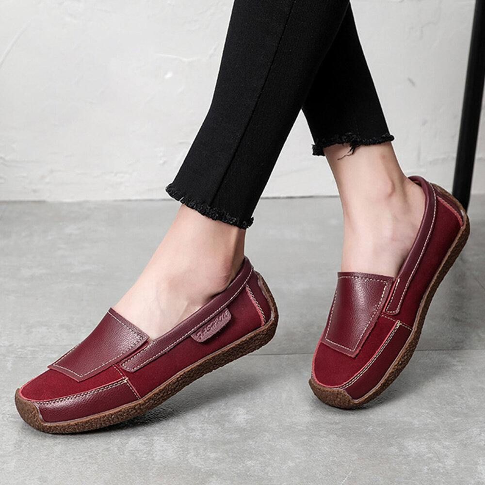 Dames Comfortabele Leren Splicing Zachte Slip Op Platte Loafers