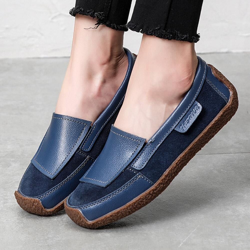 Dames Comfortabele Leren Splicing Zachte Slip Op Platte Loafers