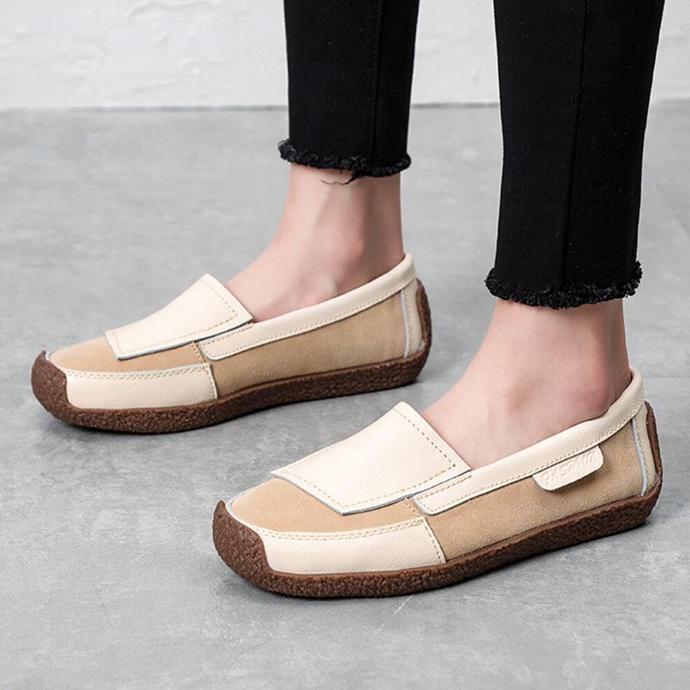 Dames Comfortabele Leren Splicing Zachte Slip Op Platte Loafers