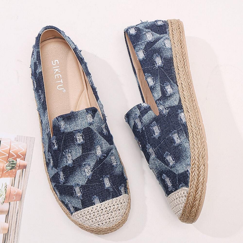 Dames Comfy Denim Ripped Design Espadrilles Platte Schoenen Loafers