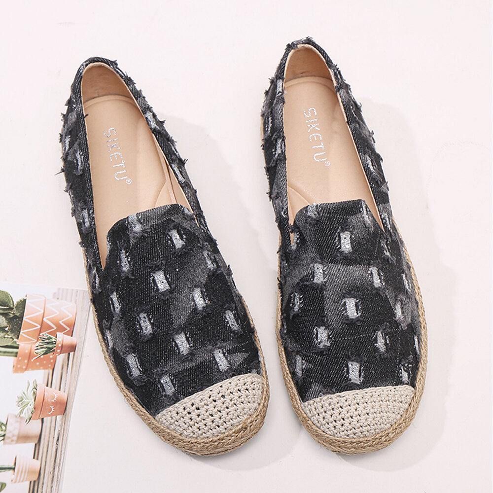 Dames Comfy Denim Ripped Design Espadrilles Platte Schoenen Loafers