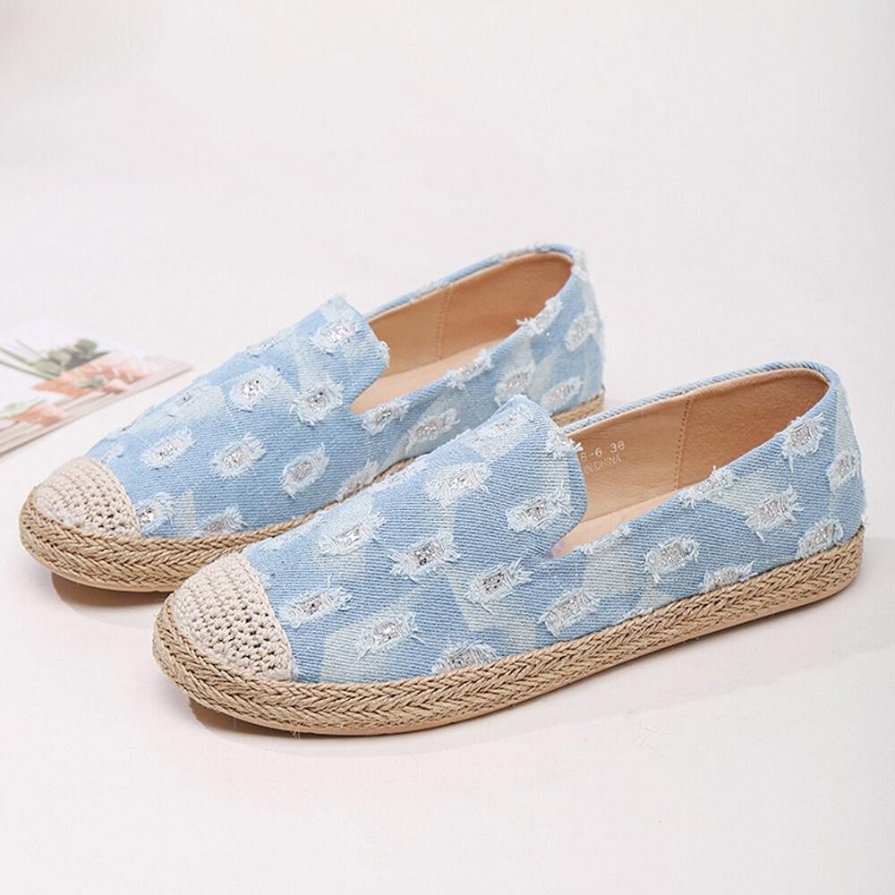 Dames Comfy Denim Ripped Design Espadrilles Platte Schoenen Loafers