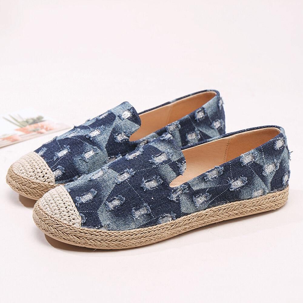 Dames Comfy Denim Ripped Design Espadrilles Platte Schoenen Loafers