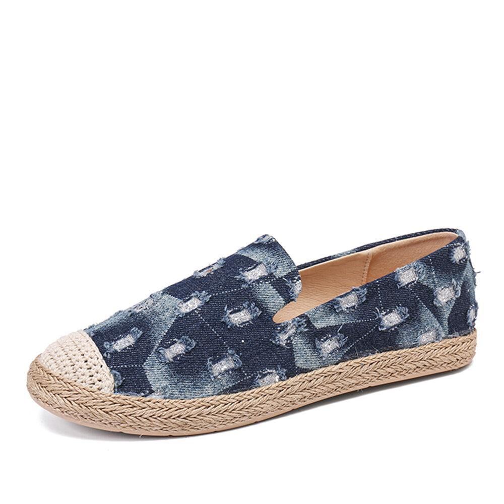 Dames Comfy Denim Ripped Design Espadrilles Platte Schoenen Loafers