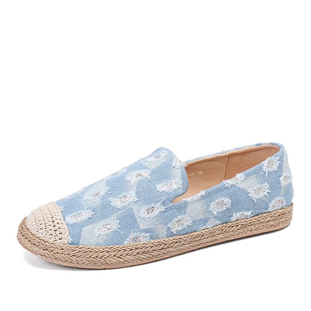 Dames Comfy Denim Ripped Design Espadrilles Platte Schoenen Loafers