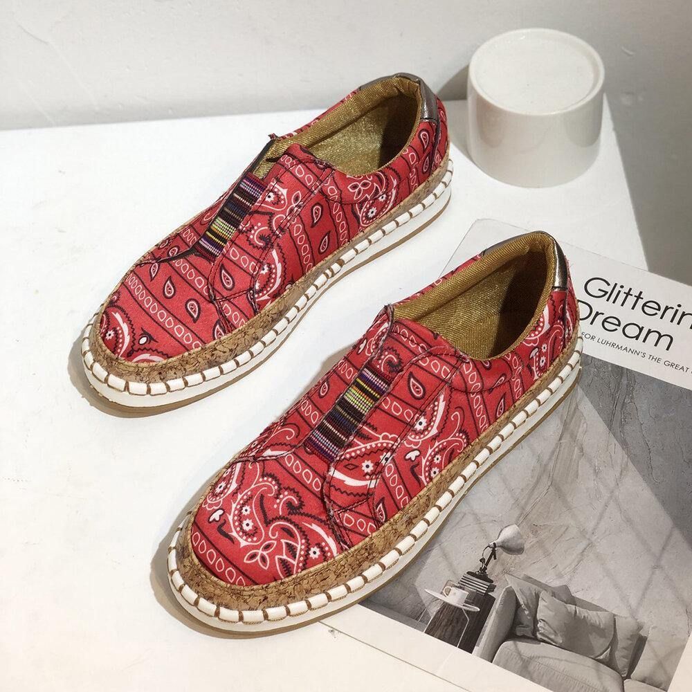 Dames Folkways Printing Comfy Slip On Casual Platte Schoenen