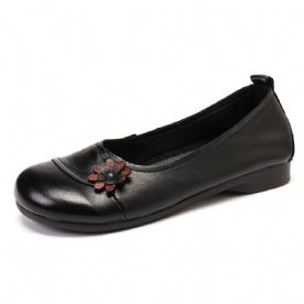 Dames Leren Bloemen Slip Op Platte Schoenen Loafers Schoenen