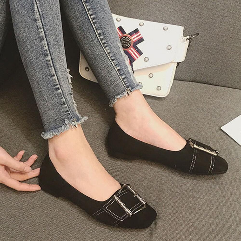 Dames Metalen Decor Effen Kleur Slip Op Platte Schoenen Loafers