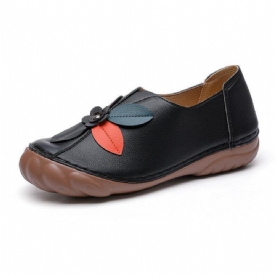 Dames Retro Bloem Stiksels Comfortabele Ronde Neus Slip Op Platte Loafers Schoenen