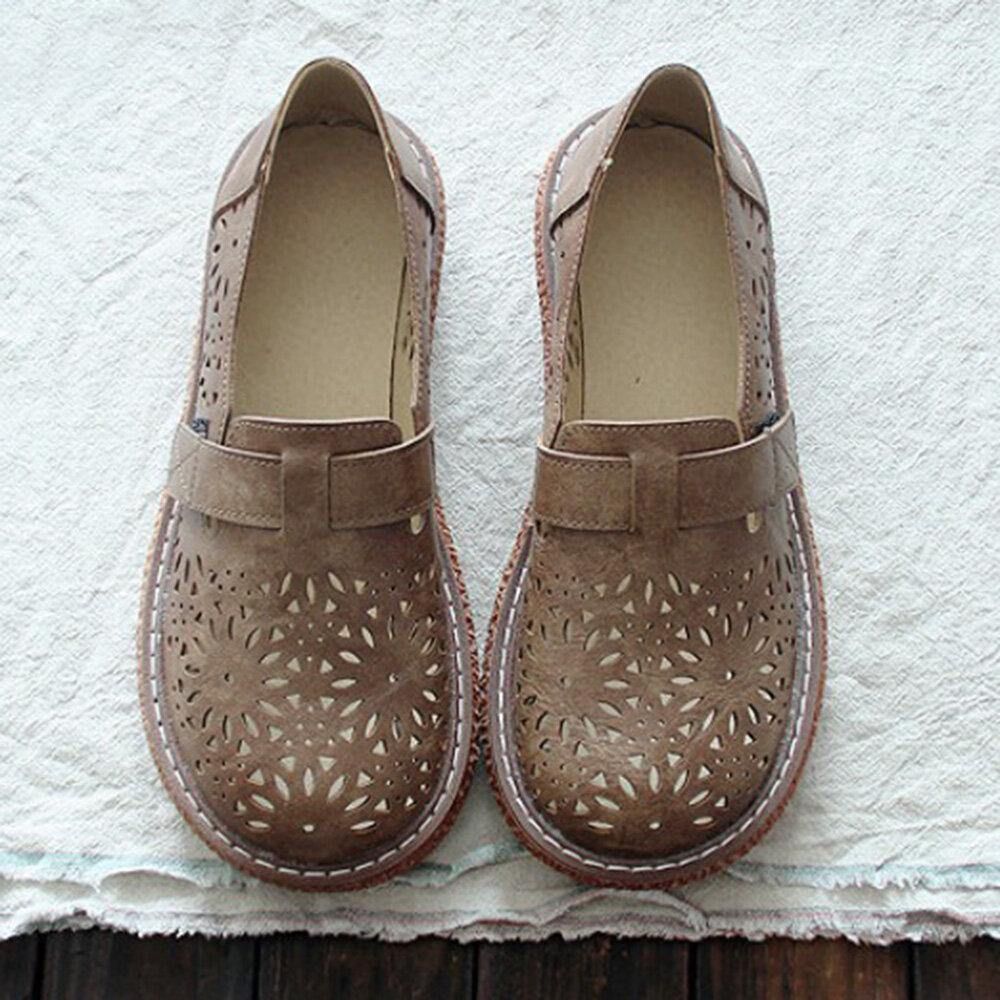 Dames Retro Casual Slip On Ronde Neus Ademende Slijtvaste Loafers Schoenen