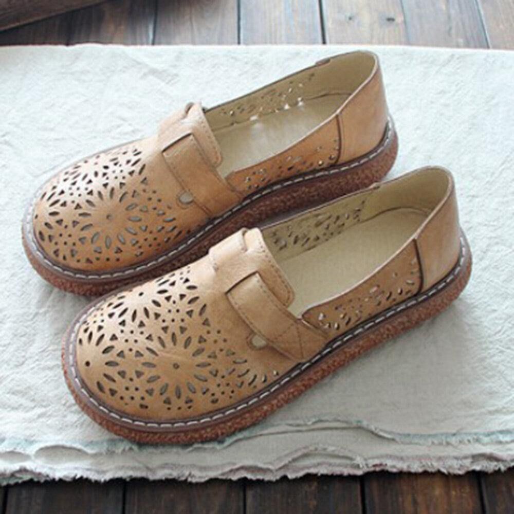 Dames Retro Casual Slip On Ronde Neus Ademende Slijtvaste Loafers Schoenen