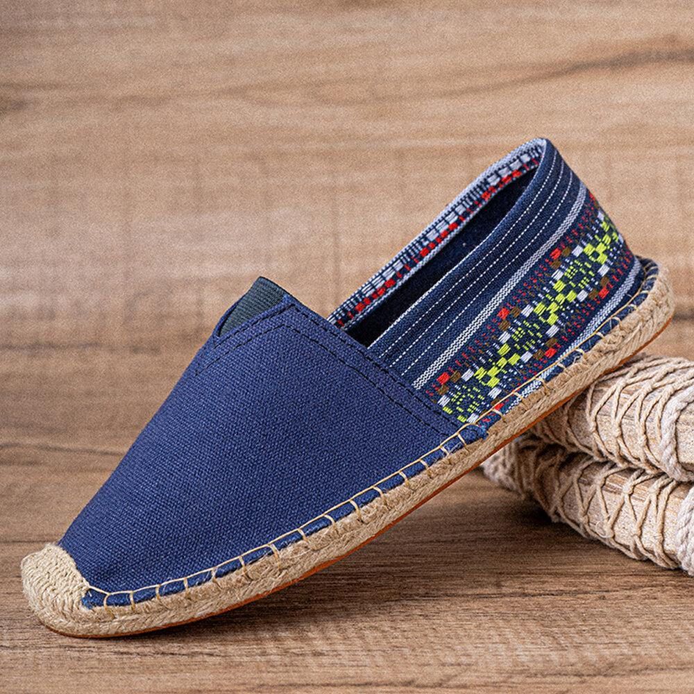 Etnische Splicing Kleurrijke Gestreepte Linnen Comfortabele Ademende Instapper Casual Espadrille Platte Schoenen