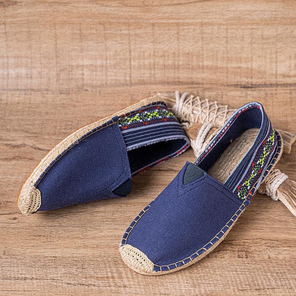 Etnische Splicing Kleurrijke Gestreepte Linnen Comfortabele Ademende Instapper Casual Espadrille Platte Schoenen