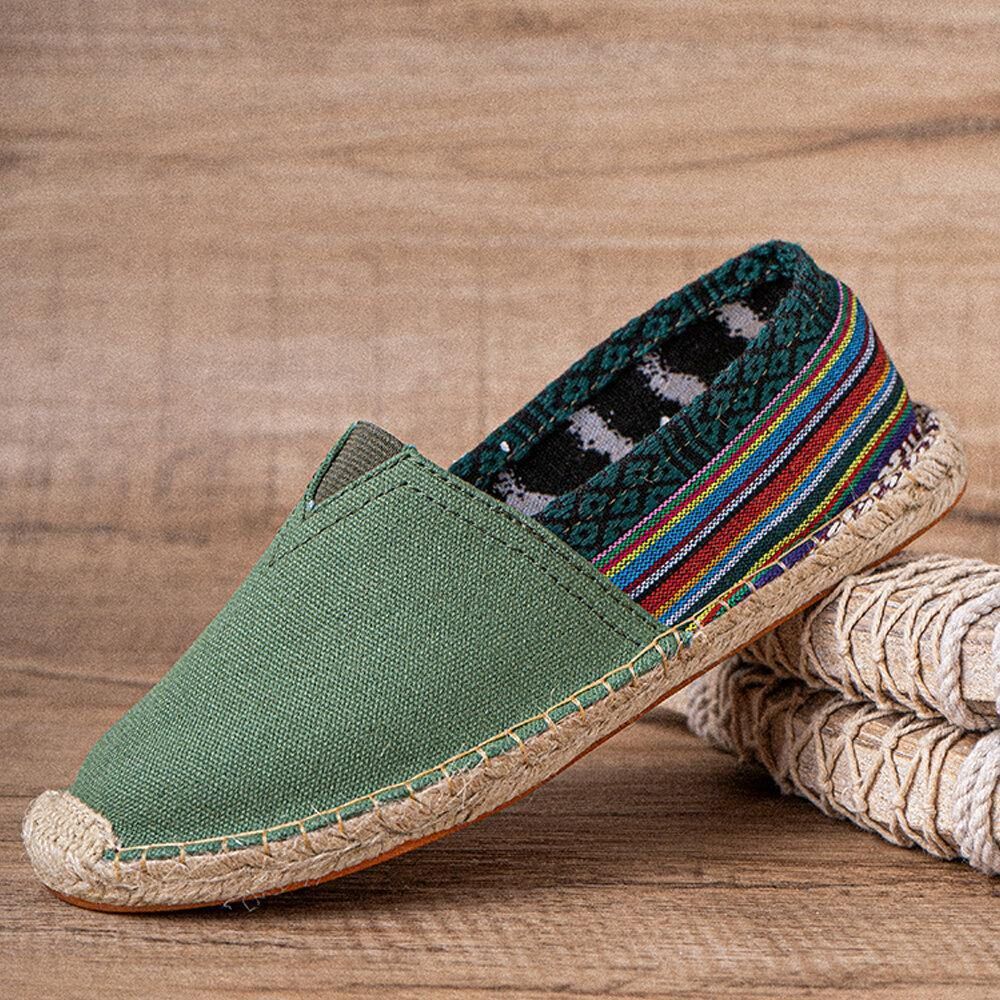 Etnische Splicing Kleurrijke Gestreepte Linnen Comfortabele Ademende Instapper Casual Espadrille Platte Schoenen