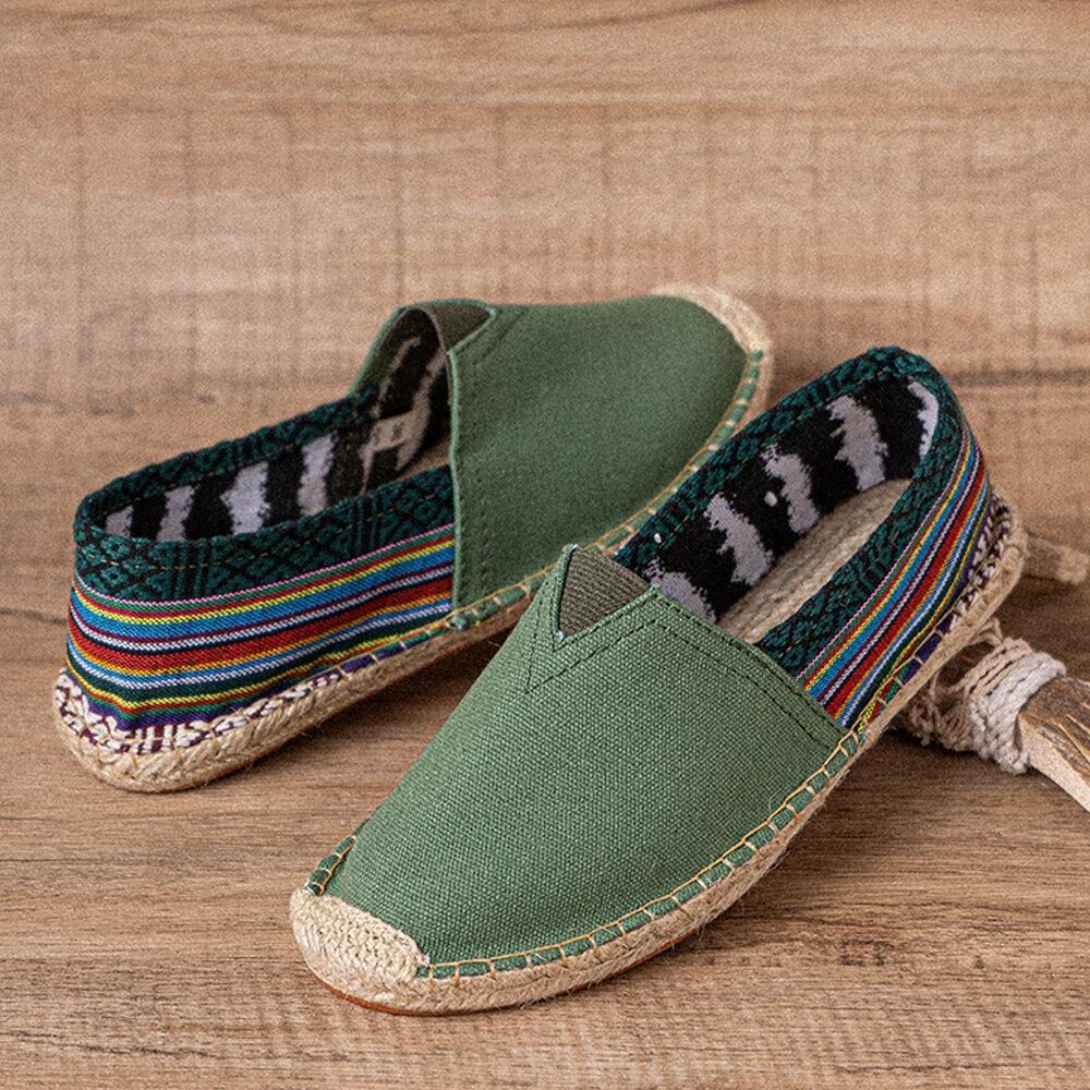 Etnische Splicing Kleurrijke Gestreepte Linnen Comfortabele Ademende Instapper Casual Espadrille Platte Schoenen