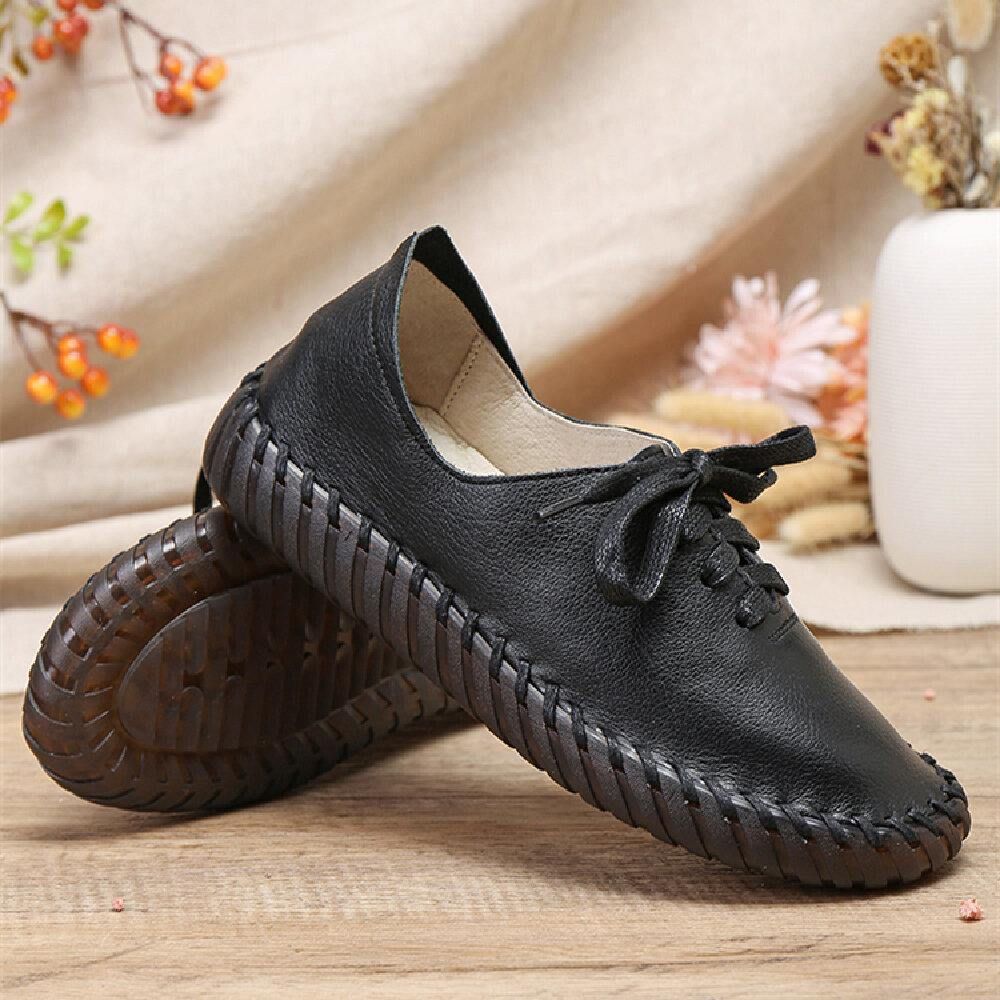 Handstiksels Effen Kleur Rundleder Comfortabele Ronde Neus Zachte Casual Platte Schoenen