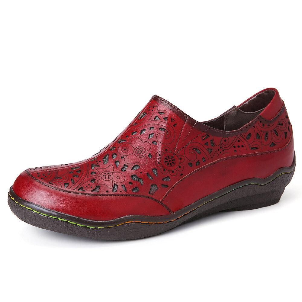 Leren Bloemenuitsparingen Zijrits Slip-On Loafers Antislip Platte Schoenen