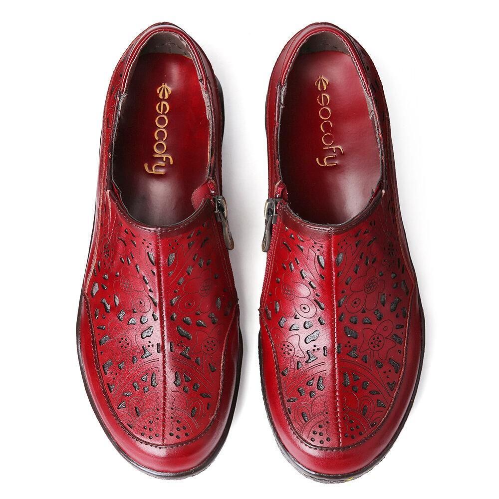 Leren Bloemenuitsparingen Zijrits Slip-On Loafers Antislip Platte Schoenen