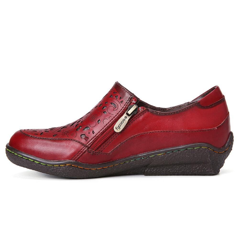 Leren Bloemenuitsparingen Zijrits Slip-On Loafers Antislip Platte Schoenen