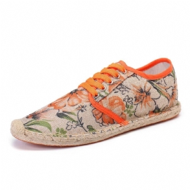 Linnen Doek Met Bloemenprint Comfortabel Ademend Draagbaar Casual Espadrilleschoenen Met Veters