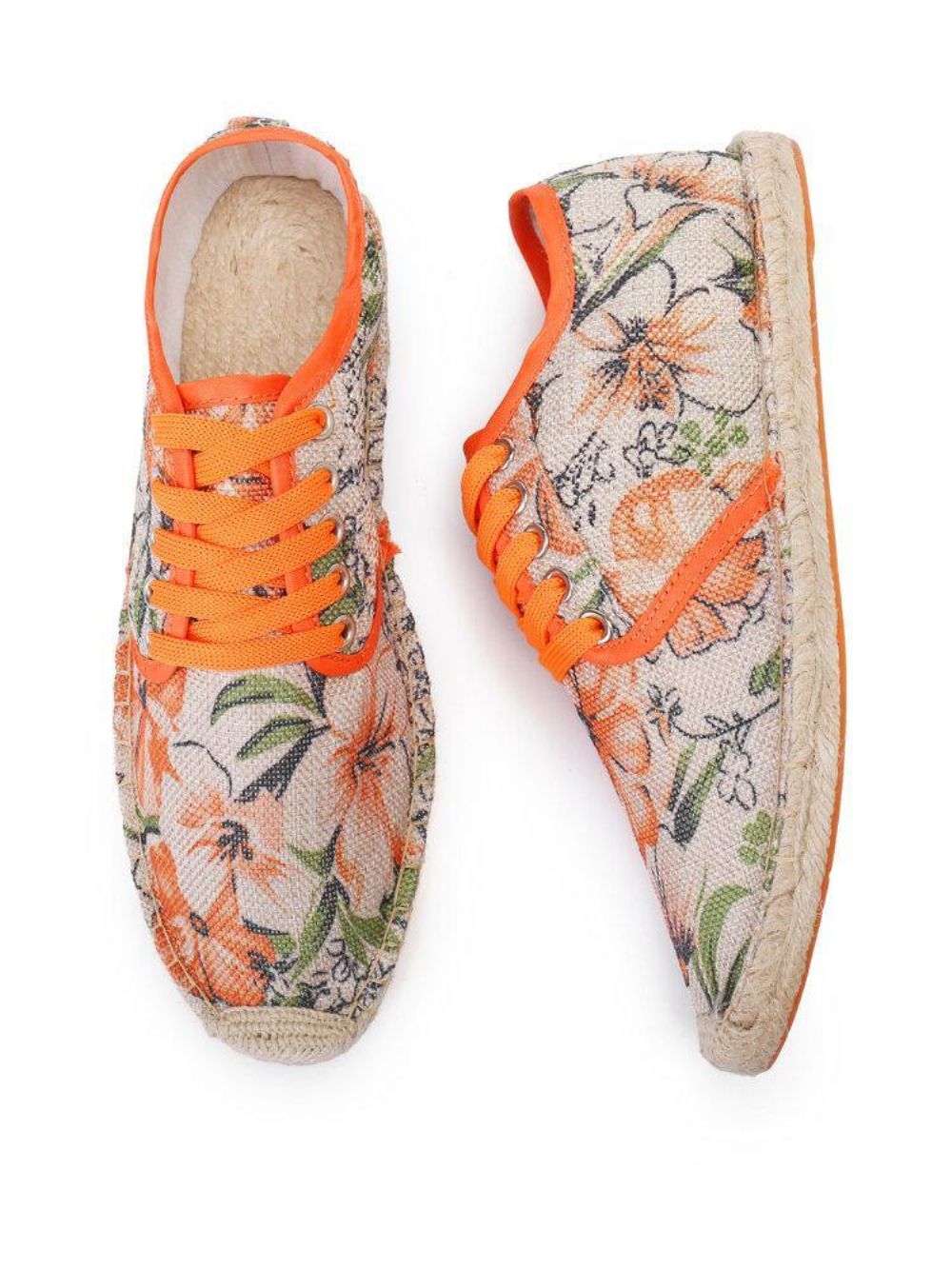 Linnen Doek Met Bloemenprint Comfortabel Ademend Draagbaar Casual Espadrilleschoenen Met Veters