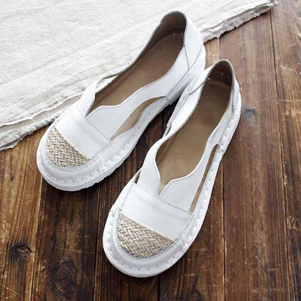 Plus Size Dames Loafers Ronde Neus Casual Holle Stiksels Slip-On Platte Schoenen