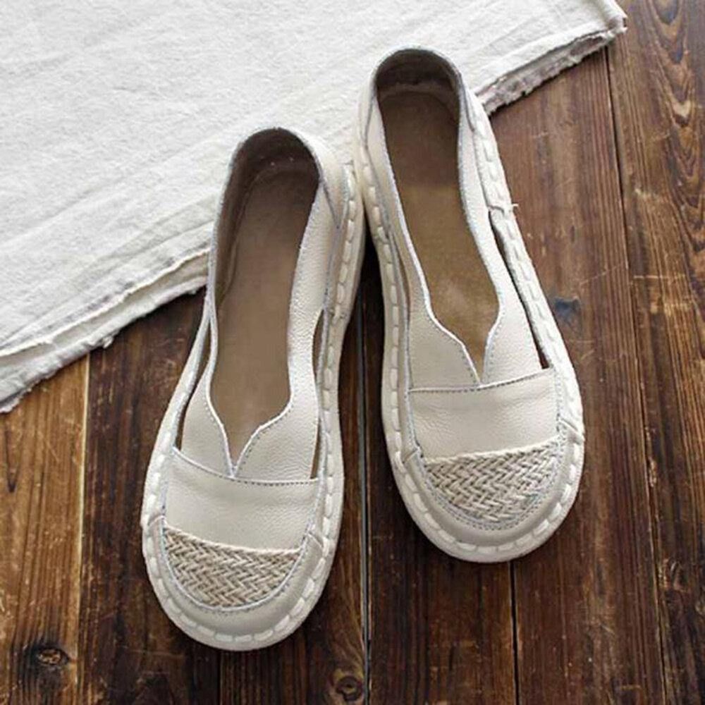 Plus Size Dames Loafers Ronde Neus Casual Holle Stiksels Slip-On Platte Schoenen