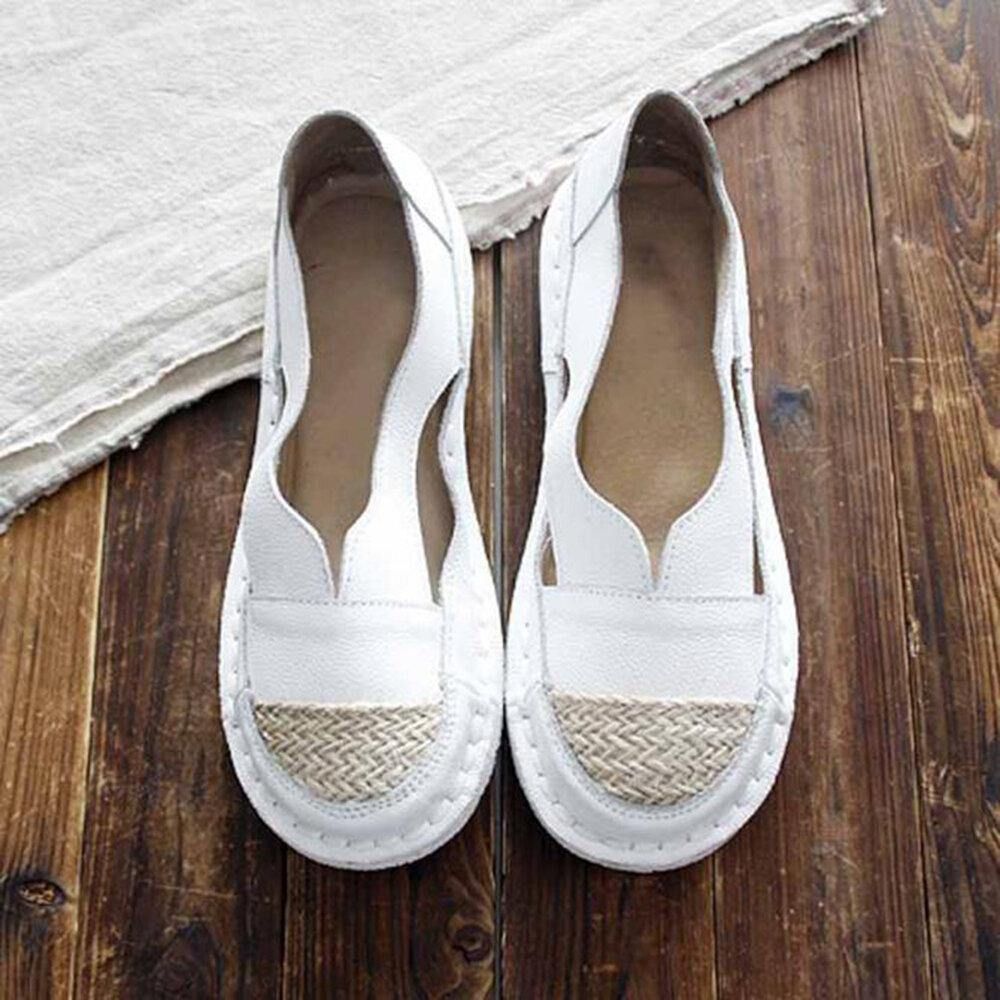 Plus Size Dames Loafers Ronde Neus Casual Holle Stiksels Slip-On Platte Schoenen