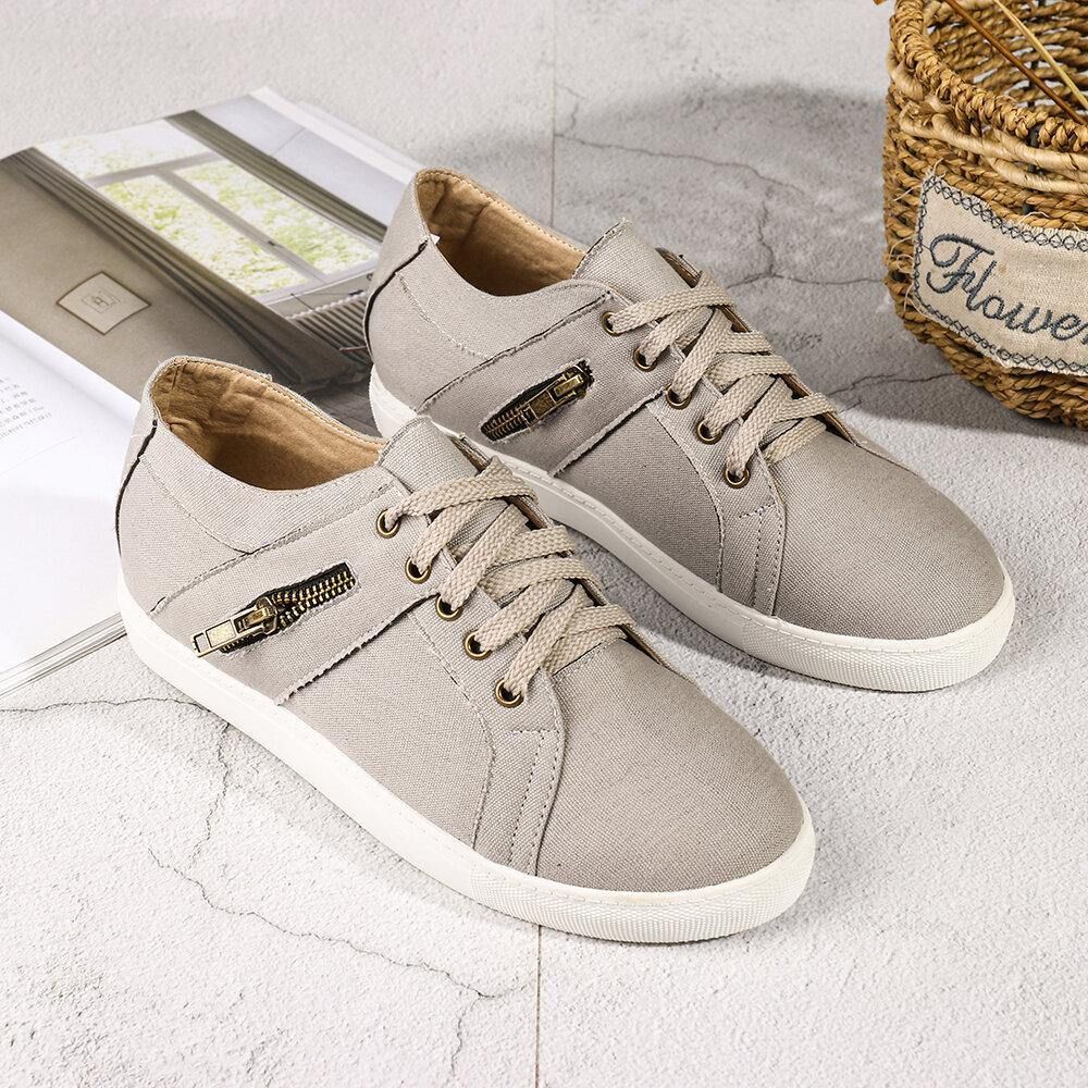 Plus Size Dames Retro Rits Decor Canvas Veterschoenen Platte Casual Schoenen