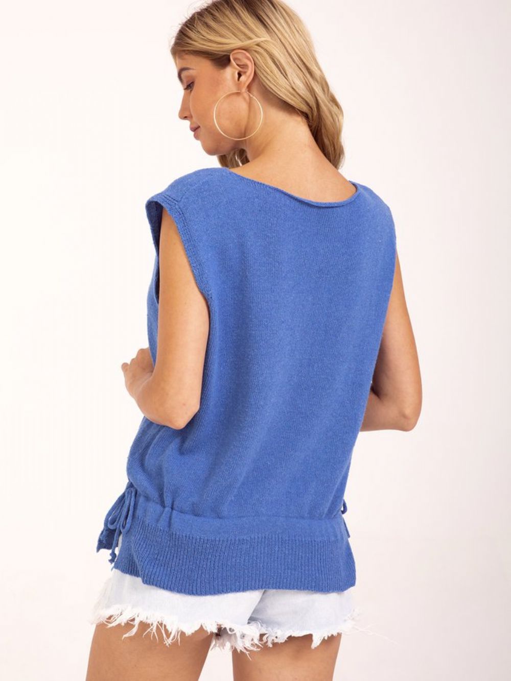 Blauwe Mouwloze Casual Trui Met Ronde Hals Boothals