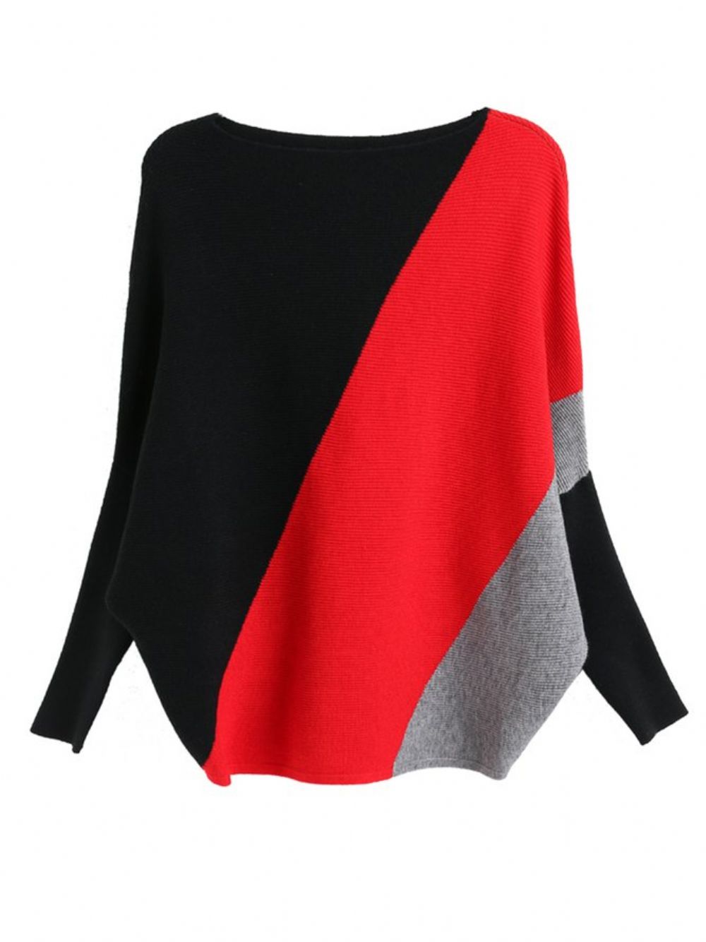 Gebreide Casual Sweater Met Vleermuiskleuren Kleurblokken